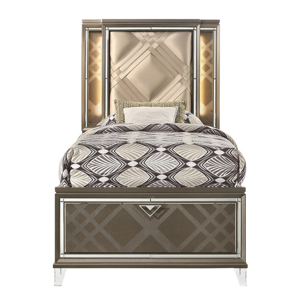 ACME Skylar LED Synthetic Leather & Dark Champagne Full Bed with Storage & LED Model 25335F