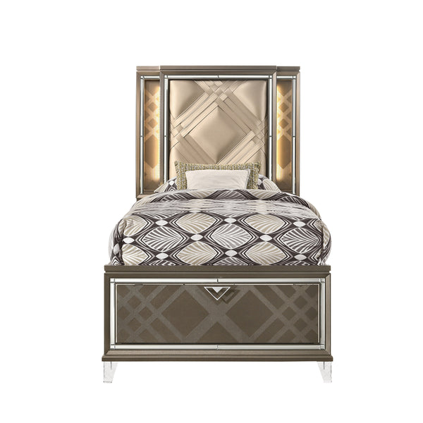 ACME Skylar LED Synthetic Leather & Dark Champagne Twin Bed with Storage & LED Model 25340T