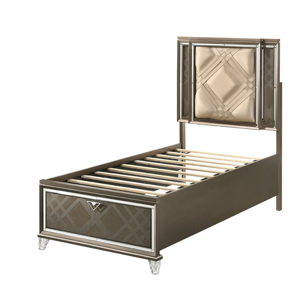 ACME Skylar LED Synthetic Leather & Dark Champagne Twin Bed with Storage & LED Model 25340T