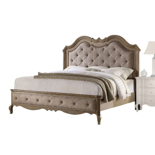 ACME Chelmsford Beige Fabric & Antique Taupe Eastern King Bed Model 26047EK