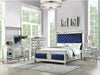 ACME Varian Blue Velvet Mirrored & Sliver Eastern King Bed Model 26147EK