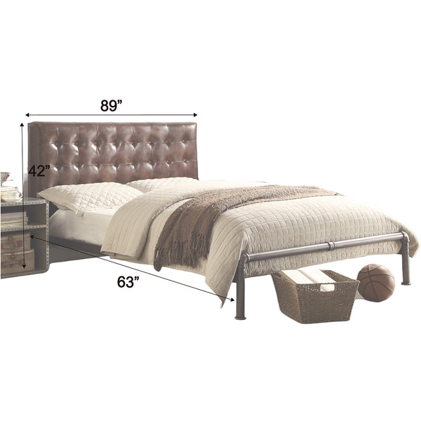 ACME Brancaster Vintage Brown Top Grain Leather Queen Bed Model 26210Q