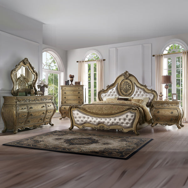 ACME Ragenardus Synthetic Leather & Vintage Oak Eastern King Bed Model 26307EK