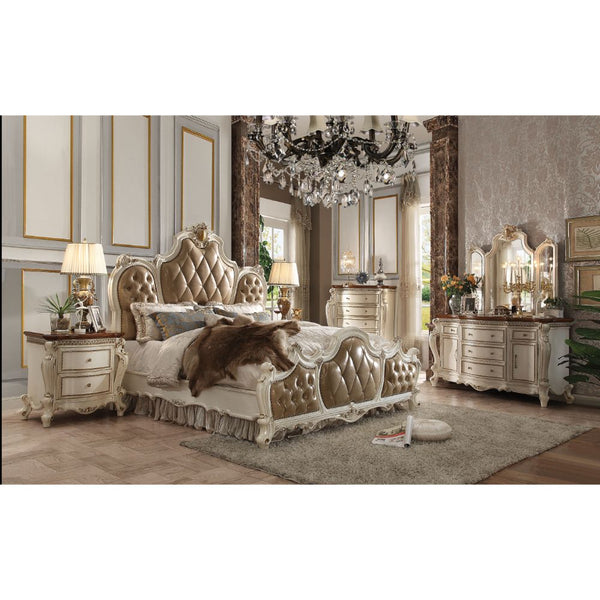 ACME Picardy Butterscotch Synthetic Leather & Antique Pearl California King Bed Model 26894CK