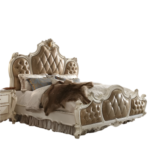 ACME Picardy Butterscotch Synthetic Leather & Antique Pearl Queen Bed Model 26900Q