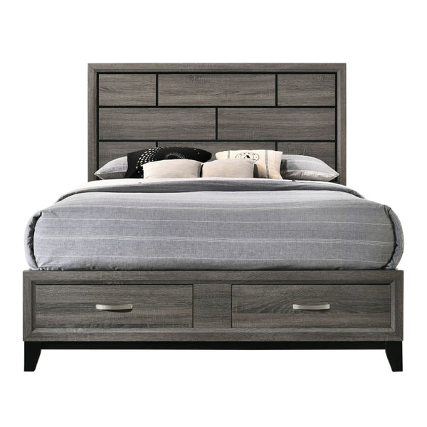 ACME Valdemar Weathered Gray Queen Bed with Storage Model 27060Q