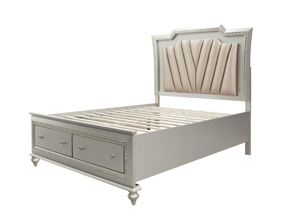 ACME Kaitlyn Synthetic Leather & Champagne Eastern King Bed with Storage & LED Model 27227EK