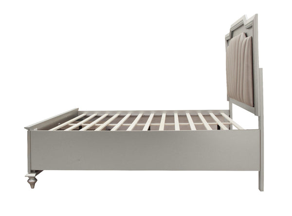 ACME Kaitlyn Synthetic Leather & Champagne Eastern King Bed with Storage & LED Model 27227EK