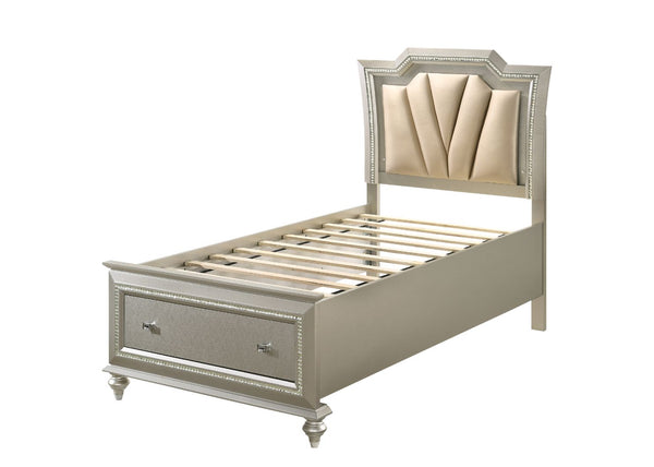 ACME Kaitlyn Synthetic Leather & Champagne Twin Bed with LED Model 27240T