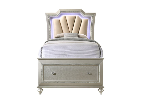 ACME Kaitlyn Synthetic Leather & Champagne Twin Bed with LED Model 27240T