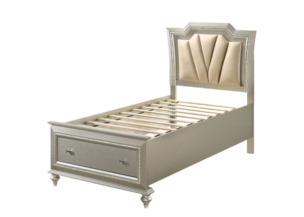 ACME Kaitlyn Synthetic Leather & Champagne Full Bed with Storage & LED Model 27245F
