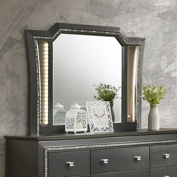 ACME Kaitlyn Metallic Gray Mirror with LED Model 27284
