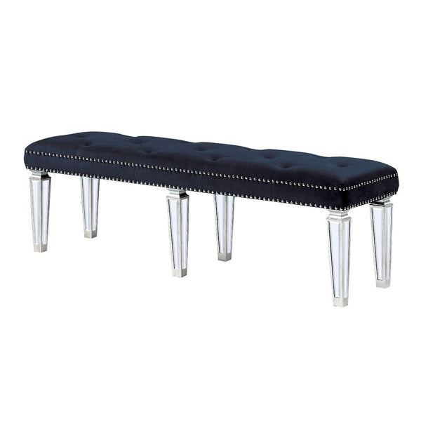 ACME Varian Dark Navy Velvet & Mirrored Bench Model 27357