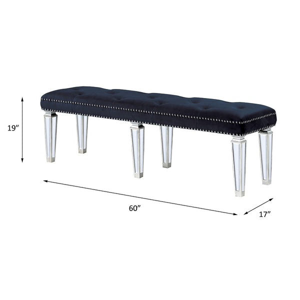ACME Varian Dark Navy Velvet & Mirrored Bench Model 27357