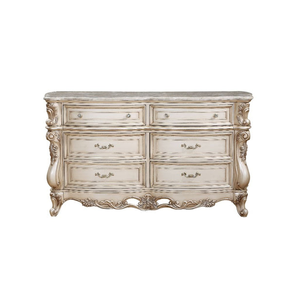 ACME Gorsedd Natural Marble Top & Golden Ivory Dresser Model 27445