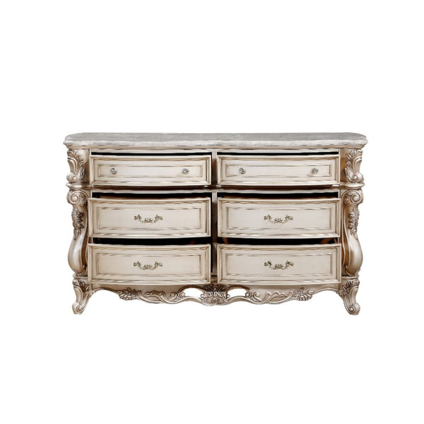 ACME Gorsedd Natural Marble Top & Golden Ivory Dresser Model 27445