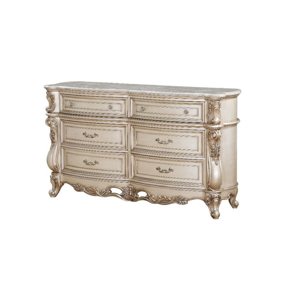 ACME Gorsedd Natural Marble Top & Golden Ivory Dresser Model 27445