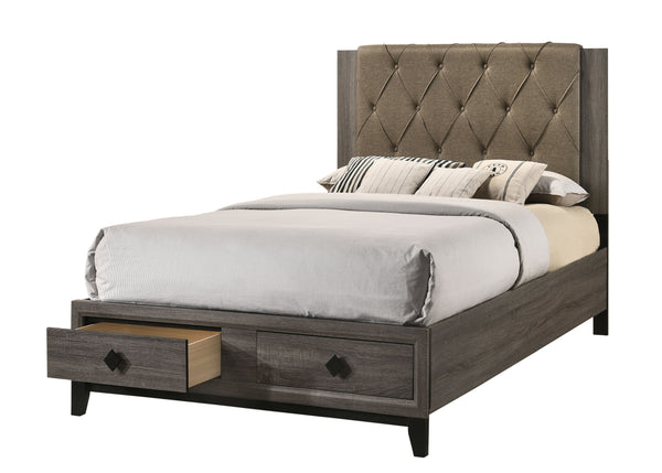 ACME Avantika Fabric & Rustic Gray Oak Eastern King Bed with Storage Model 27667EK