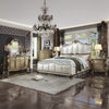 ACME Dresden II Pearl White Synthetic Leather & Gold Patina Eastern King Bed Model 27817EK