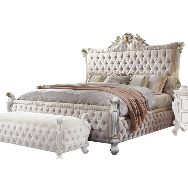 ACME Picardy Fabric & Antique Pearl Eastern King Bed Model 27877EK