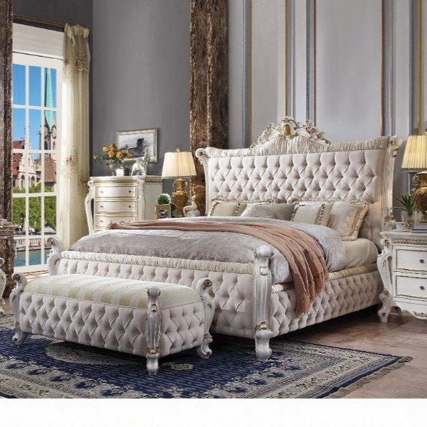 ACME Picardy Fabric & Antique Pearl California King Bed Model 27874CK