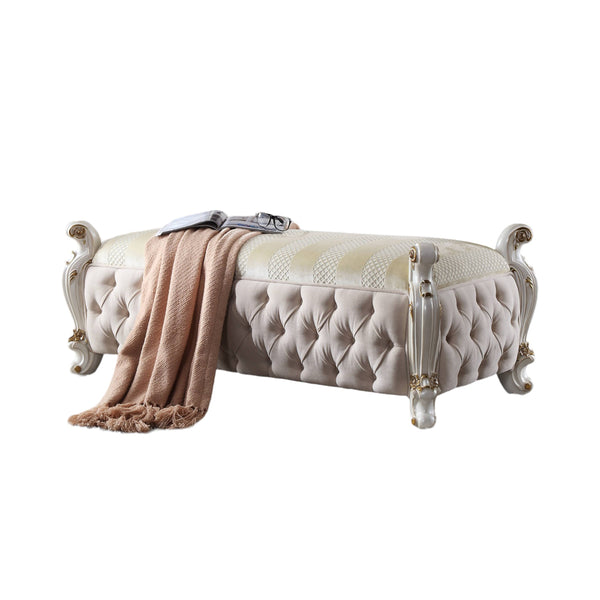 ACME Picardy Fabric & Antique Pearl Bench Model 27886