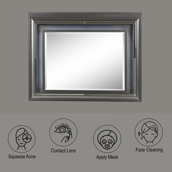 ACME Sawyer Metallic Gray Mirror with LED Model 27974