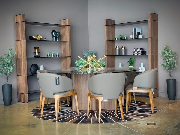 Modrest Kaye Modern Walnut & Glass 71" Round Dining Table Model VGBBMI2102A-BRN-DT