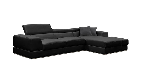 Divani Casa Pella Mini Modern Black Leather Right Facing Sectional Sofa Model VGCA5106A-BLK-RAF