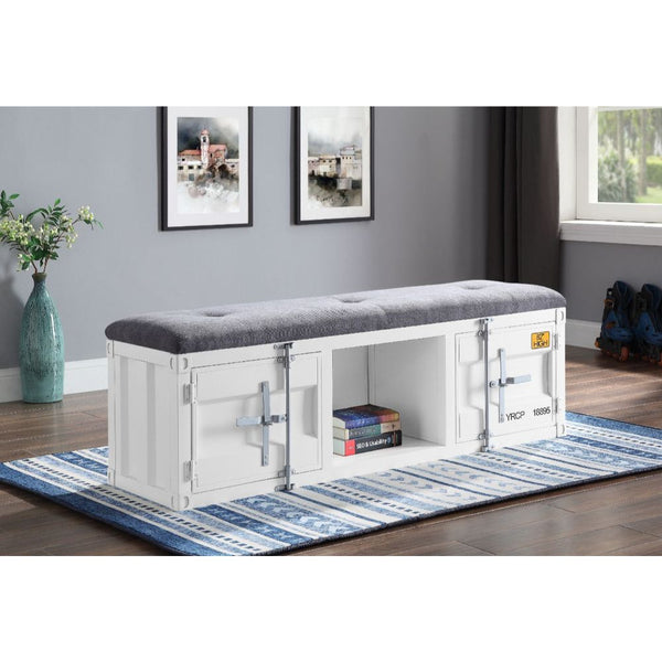 ACME Cargo Gray Fabric & White Bench with Storage Model 35912