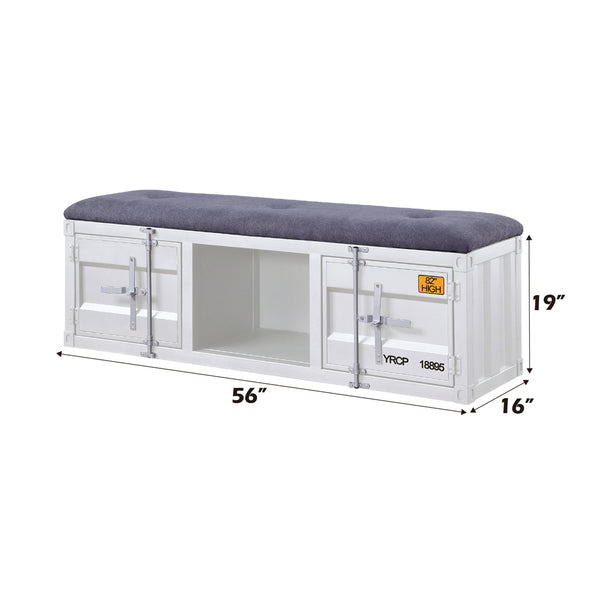ACME Cargo Gray Fabric & White Bench with Storage Model 35912