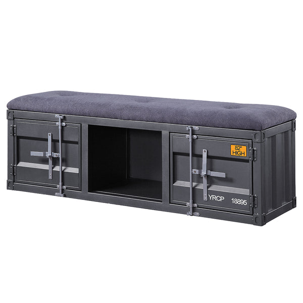 ACME Cargo Gray Fabric & Gunmetal Bench with Storage Model 35927
