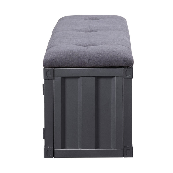 ACME Cargo Gray Fabric & Gunmetal Bench with Storage Model 35927