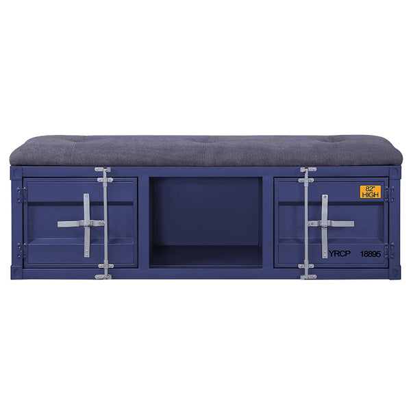 ACME Cargo Gray Fabric & Blue Bench with Storage Model 35942