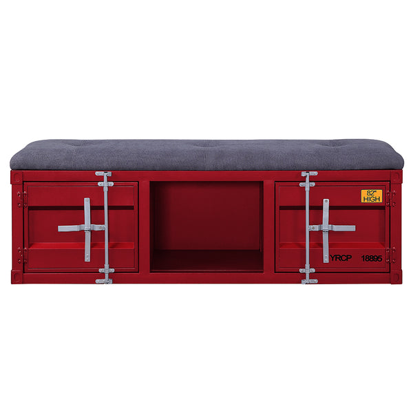 ACME Cargo Gray Fabric & Red Bench with Storage Model 35956