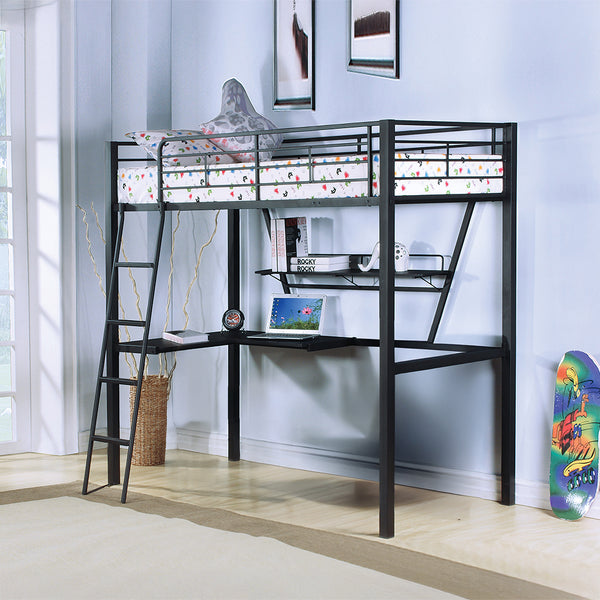 ACME Senon Silver & Black Twin Loft Bed with Desk Model 37275