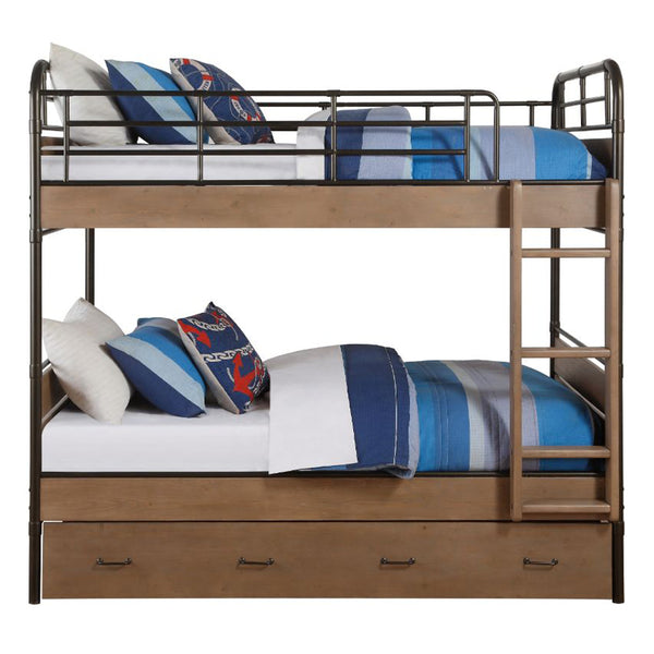 ACME Adams Antique Oak & Gunmetal Bunk Bed (Twin | Twin) with Trundle (Twin) Model 37760