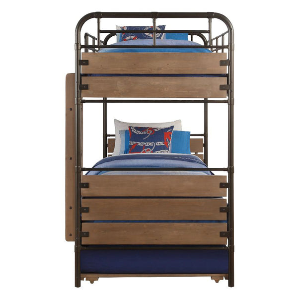 ACME Adams Antique Oak & Gunmetal Bunk Bed (Twin | Twin) with Trundle (Twin) Model 37760