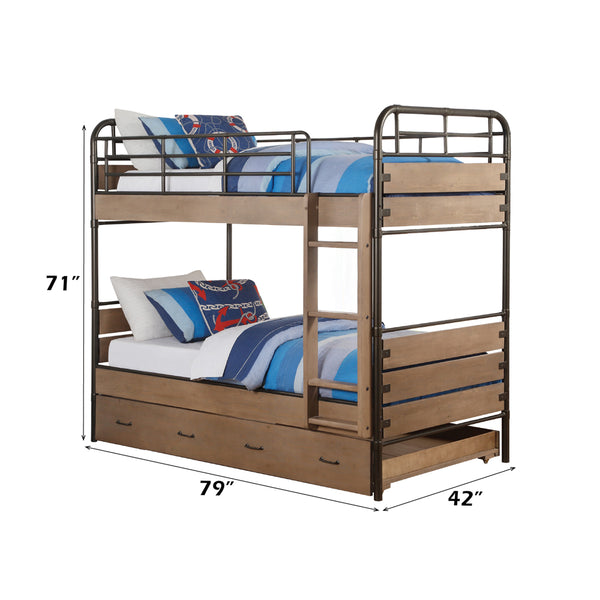 ACME Adams Antique Oak & Gunmetal Bunk Bed (Twin | Twin) with Trundle (Twin) Model 37760