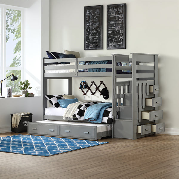 ACME Allentown Gray Bunk Bed (Twin | Twin) with Trundle &Storage Model 37870