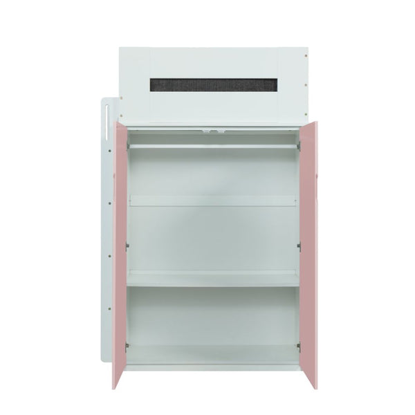 ACME Nerice White & Pink Twin Loft Bed with Desk & Wardrobe Model 38040