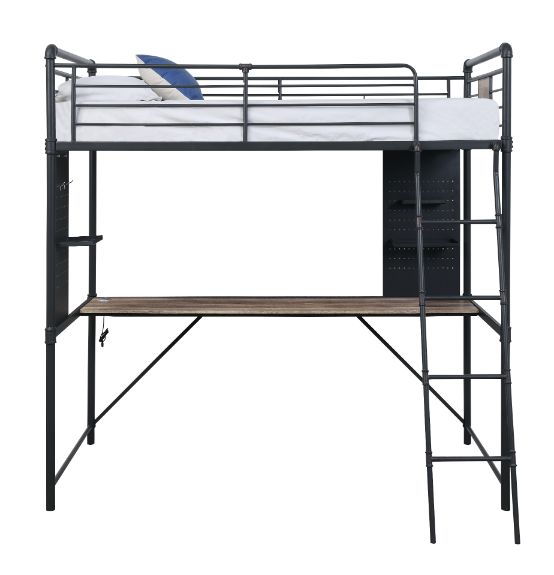 ACME Cordelia Antique Oak Sandy Black & Dark BronzeHand BrushedTwin Loft Bed with Desk Model 38310