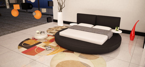 Queen Atlas Modern Black Leather Round Bed Model VGEVB383B-BLK-Q
