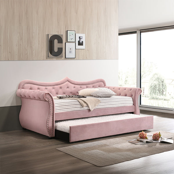 ACME Adkins Pink Velvet Daybed with Trundle (Twin) Model 39420
