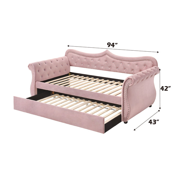 ACME Adkins Pink Velvet Daybed with Trundle (Twin) Model 39420