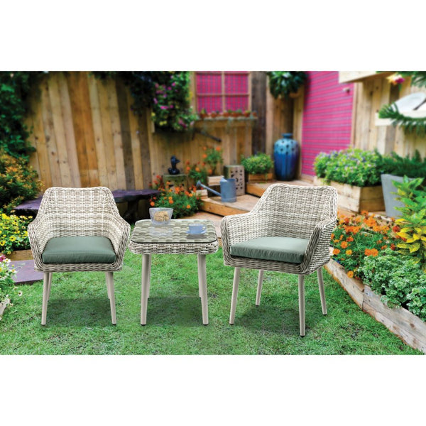 ACME Tashay Green Fabric & Beige Wicker 3 Piece Patio Bistro Set Model 45005