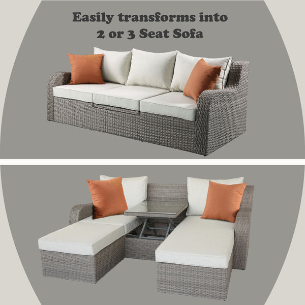 ACME Salena Beige Fabric & Gray Wicker Patio Sofa with 2 Pillows & 2 Ottomans Model 45010