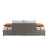 ACME Salena Beige Fabric & Gray Wicker Patio Sofa with 2 Pillows & Ottoman Model 45015