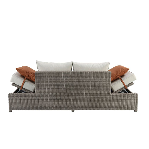 ACME Salena Beige Fabric & Gray Wicker Patio Sofa with 2 Pillows & Ottoman Model 45015