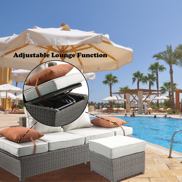 ACME Salena Beige Fabric & Gray Wicker Patio Sofa with 2 Pillows & Ottoman Model 45015